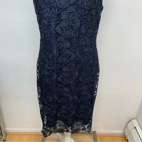Lauren Ralph Lauren Evening Dress 12  Blue Crochet‎ Floral Formal Business Event - Picture 3 of 11